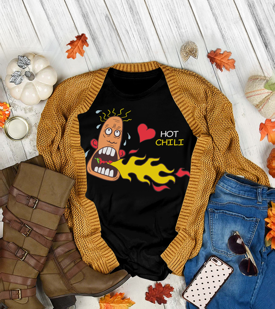I Love Hot Chili Fire Breathing Cartoon T-Shirt