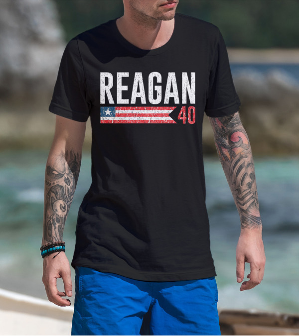 Reagan 40 American Flag Star Stripes T-Shirt