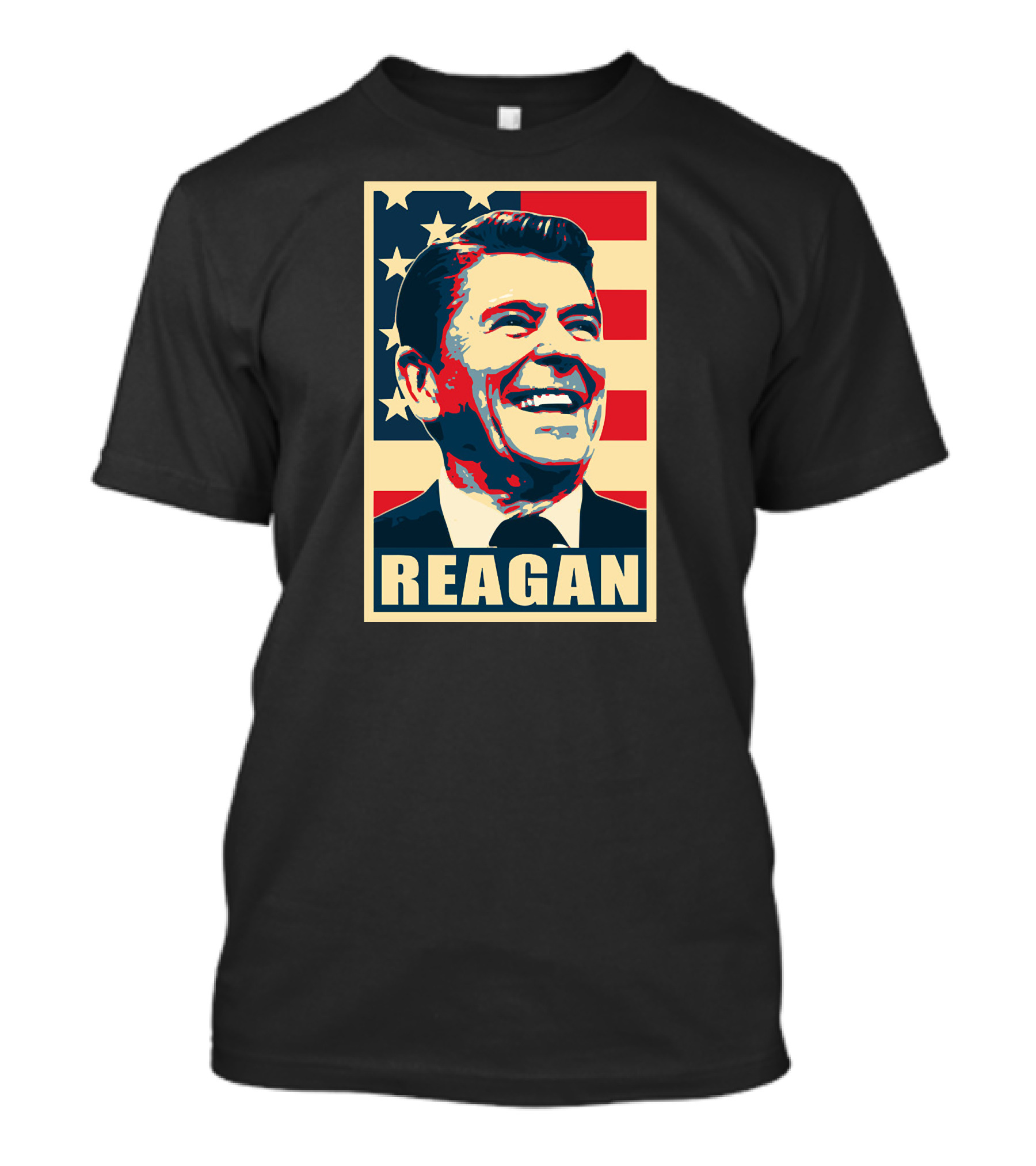 Ronald Reagan Smiling American Flag Background Reagan T-Shirt