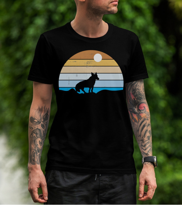 Coyote Brown Sunset Silhouette Desert Scene T-Shirt