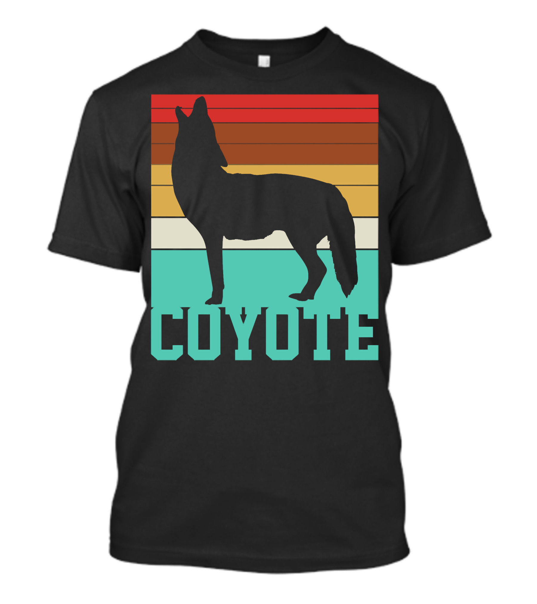 Coyote Retro Silhouette Striped Sunset Motif T-Shirt