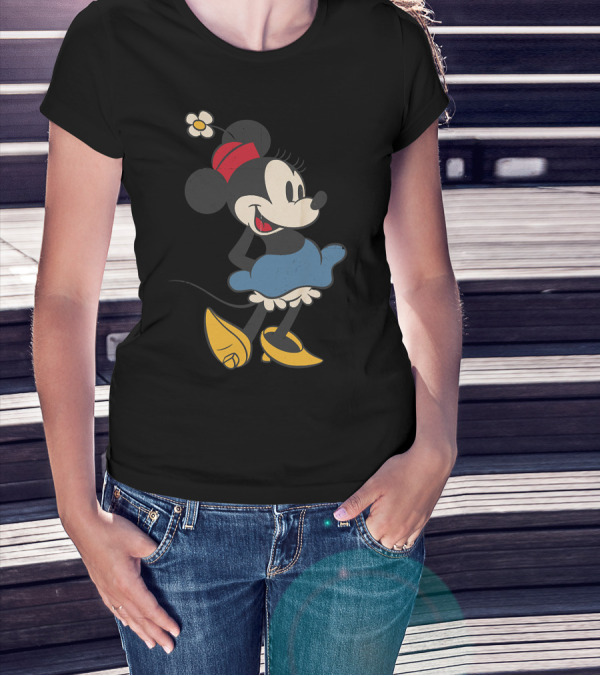 Minnie Mouse Vintage Classic Style With Red Hat And Blue Dress T-Shirt