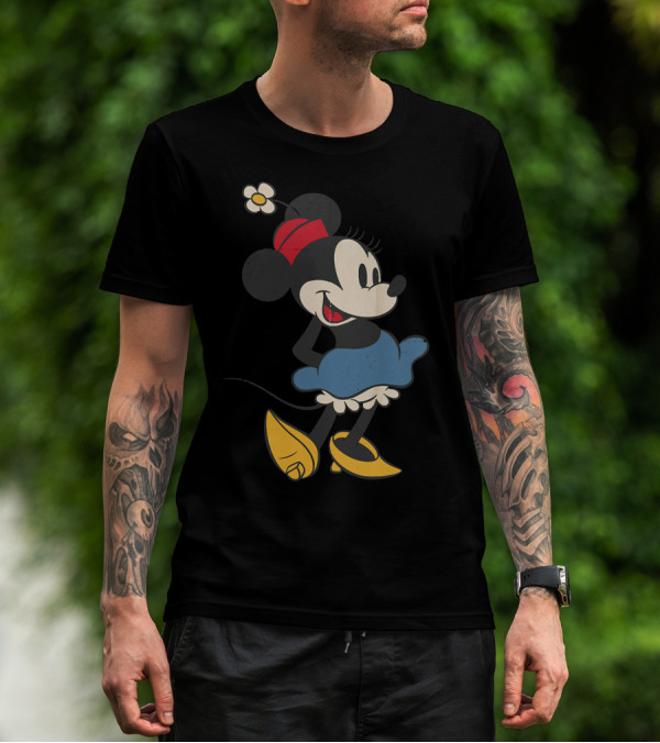 Minnie Mouse Vintage Classic Style With Red Hat And Blue Dress T-Shirt