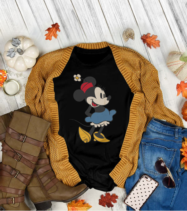 Minnie Mouse Vintage Classic Style With Red Hat And Blue Dress T-Shirt