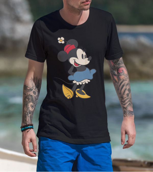 Minnie Mouse Vintage Classic Style With Red Hat And Blue Dress T-Shirt