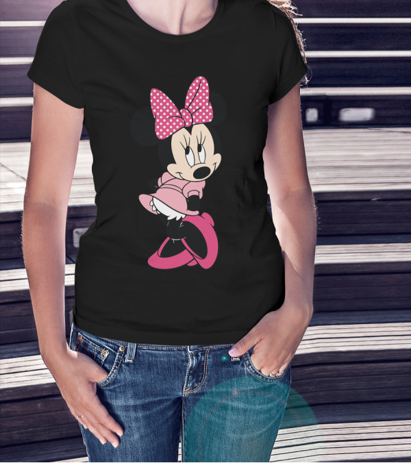 Minnie Mouse Pink Polka Dot Bow And Dress Iconic Pose T-Shirt