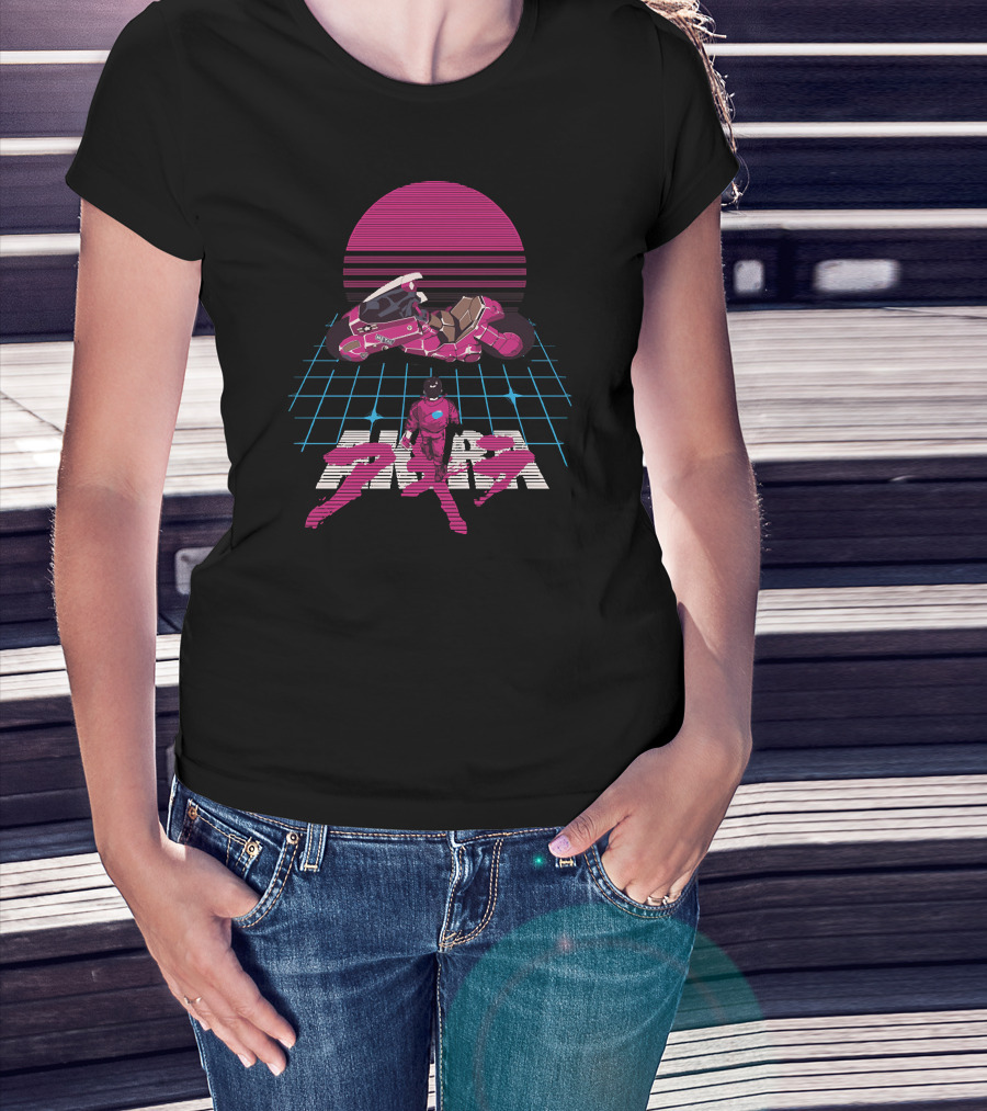 Akira Cyberpunk Synthwave Neon Kaneda Bike Retro Futuristic Aesthetic T-Shirt