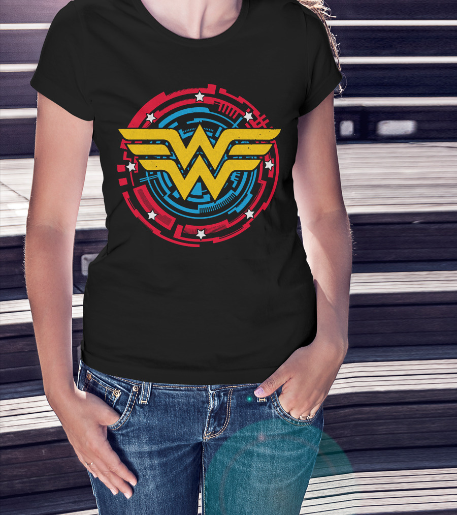 Wonder Woman Symbol In Red And Blue Circle With Stars T-Shirt