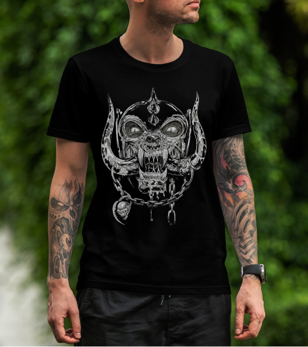 Motordead Motorhead Skull Logo With Tongue And Chains T-Shirt
