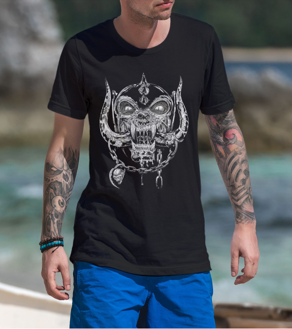 Motordead Motorhead Skull Logo With Tongue And Chains T-Shirt