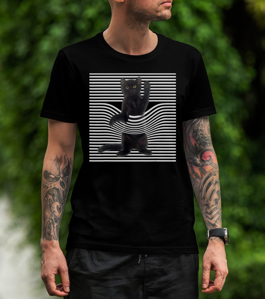 Cat Stripes Striped Cat Pocket Optical Illusion Cat Lover 15 T-Shirt