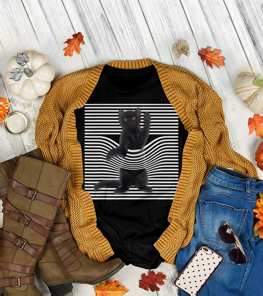 Cat Stripes Striped Cat Pocket Optical Illusion Cat Lover 15 T-Shirt