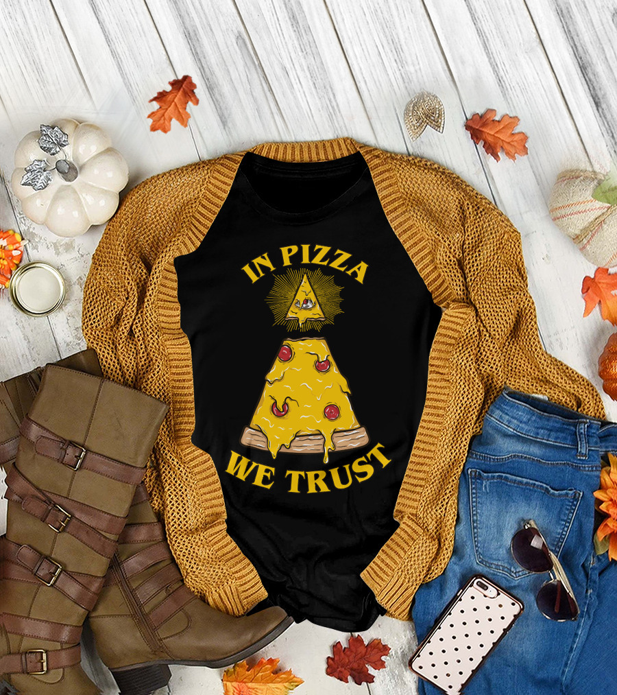 In Pizza We Trust Pyramid Illuminati Eye Cheese Slice T-Shirt