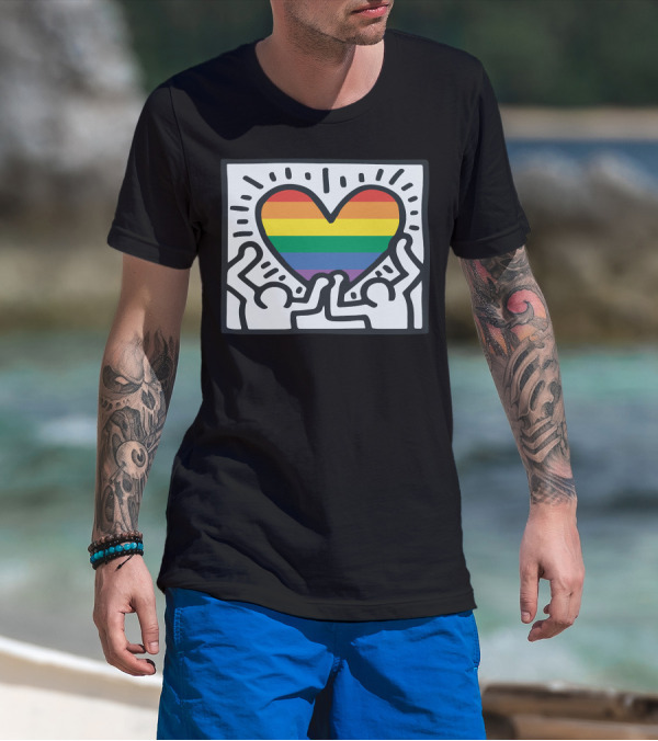 K Haring Rainbow Heart Pride Month T-Shirt