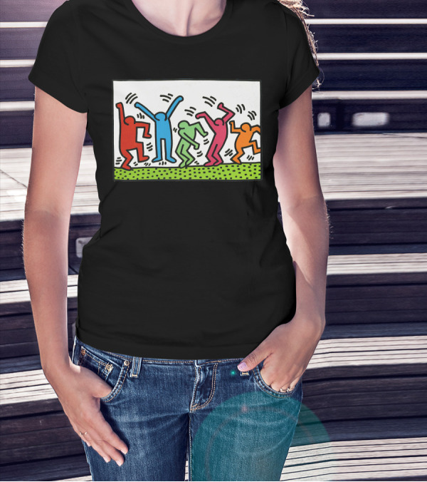Keith Haring Colorful Dancing Figures T-Shirt