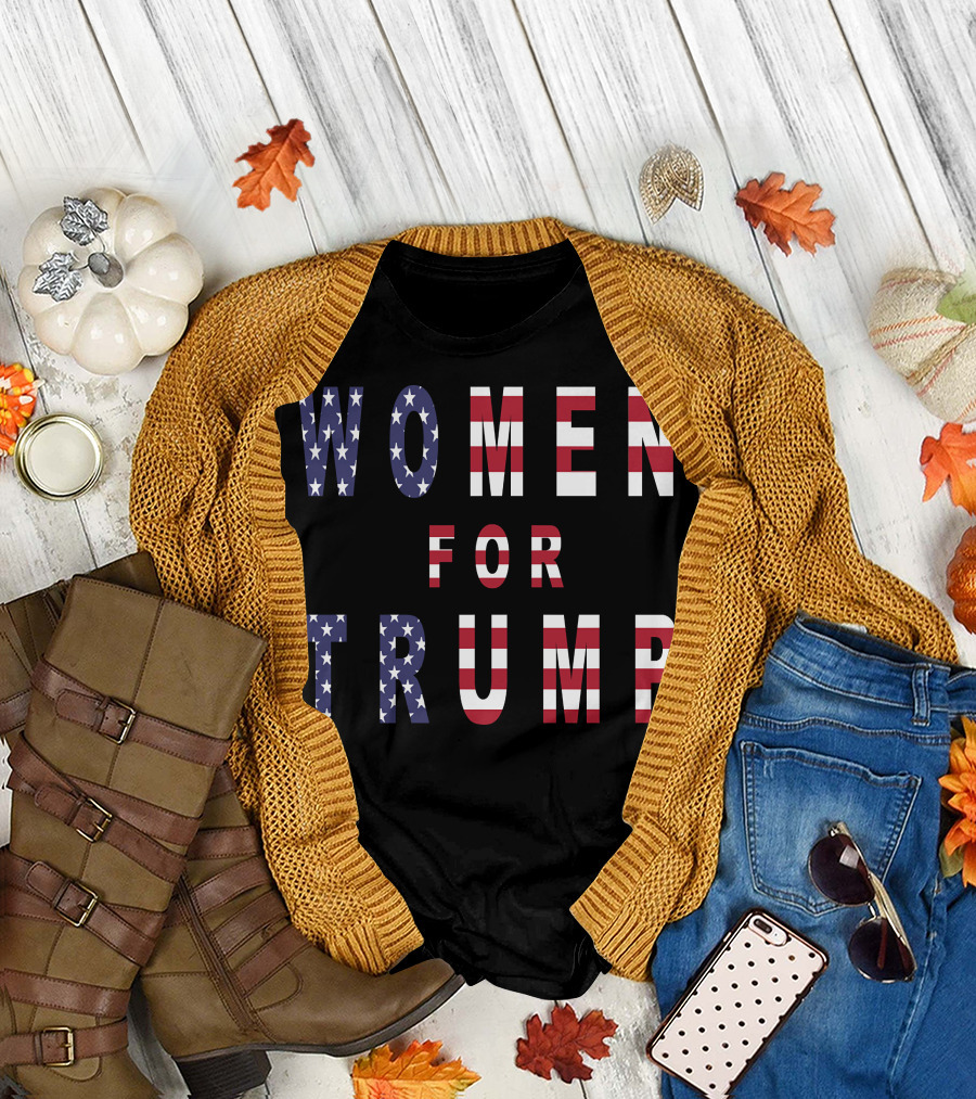 WOMEN FOR TRUMP American Flag Pattern Text T-Shirt