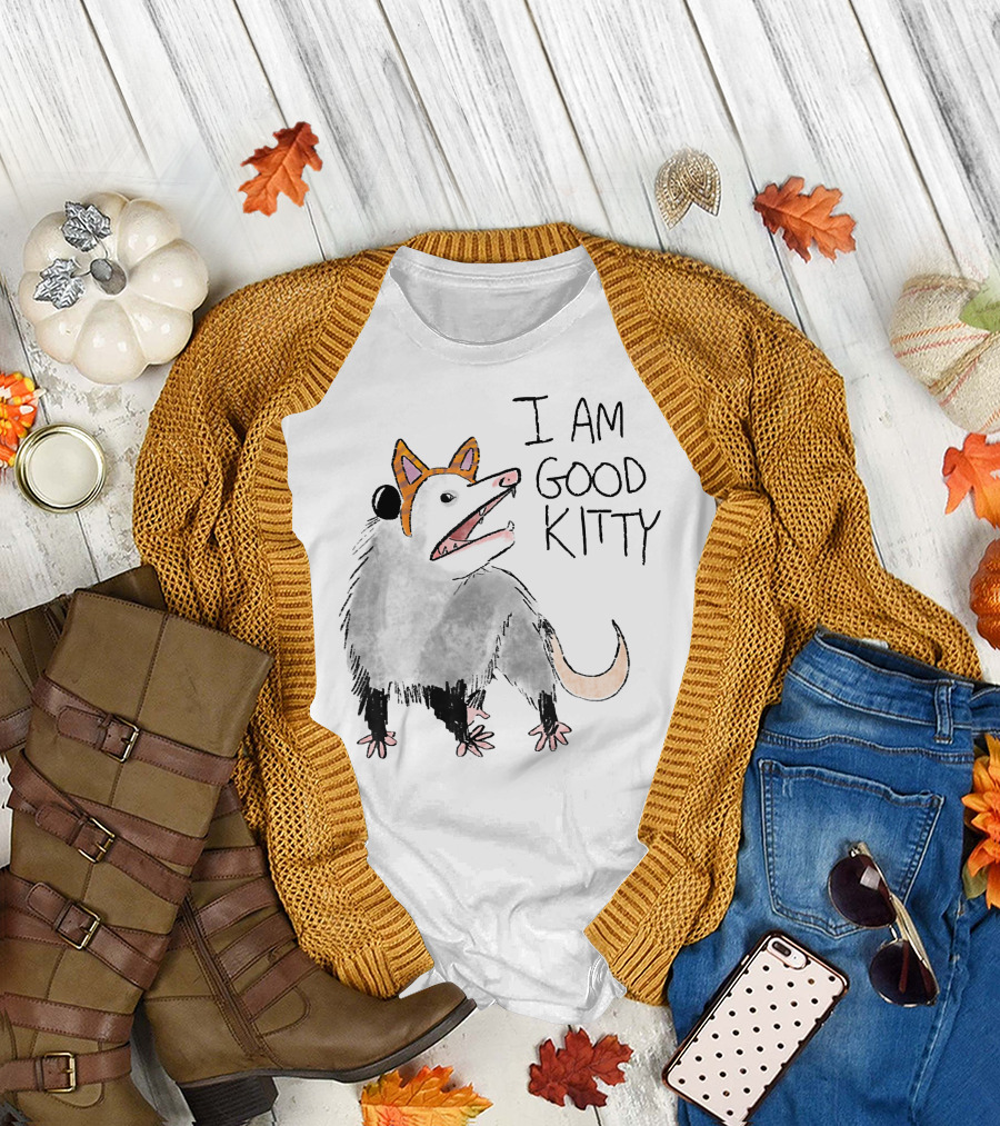 I Am Good Kitty Funny Opossum With Cat Ears T-Shirt