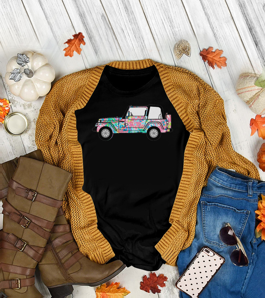 Lilly Jeep Floral Pattern Vibrant Colors T-Shirt