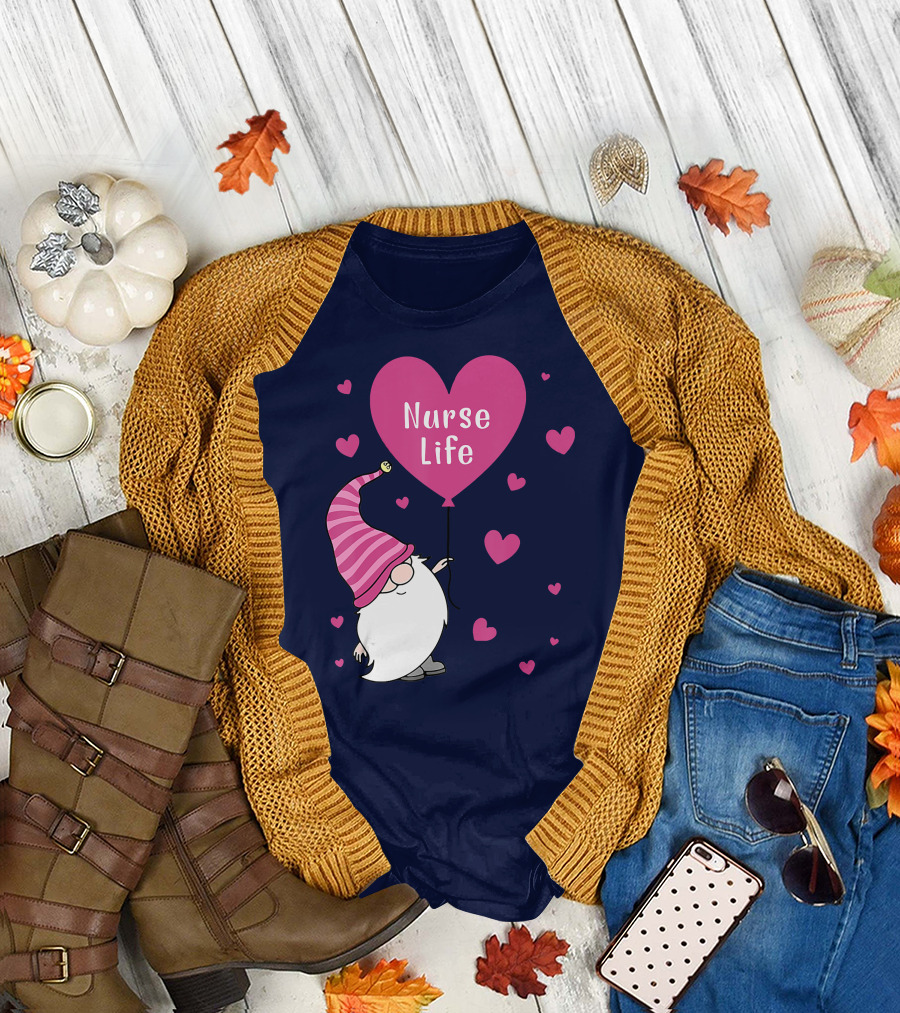 Valentine Gnome Nurse Life Heart Balloon T-Shirt