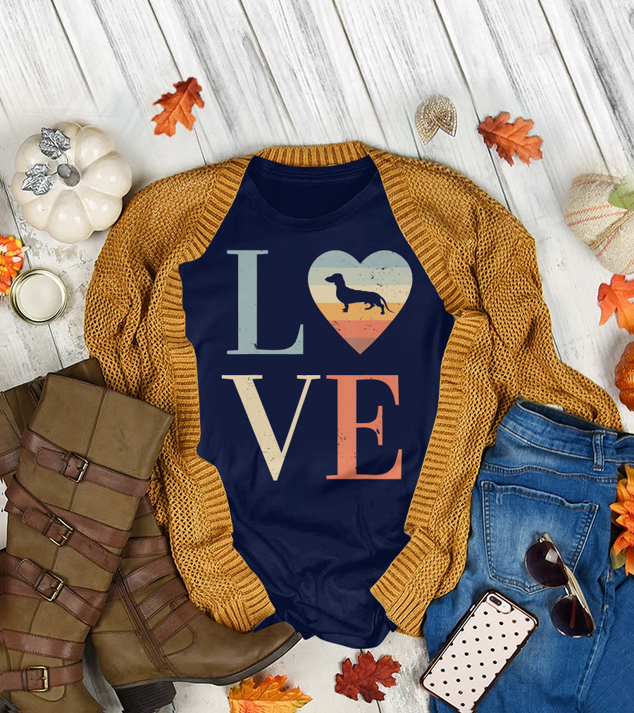 Love Vintage Dachshund Heart Valentine's Day Retro T-Shirt