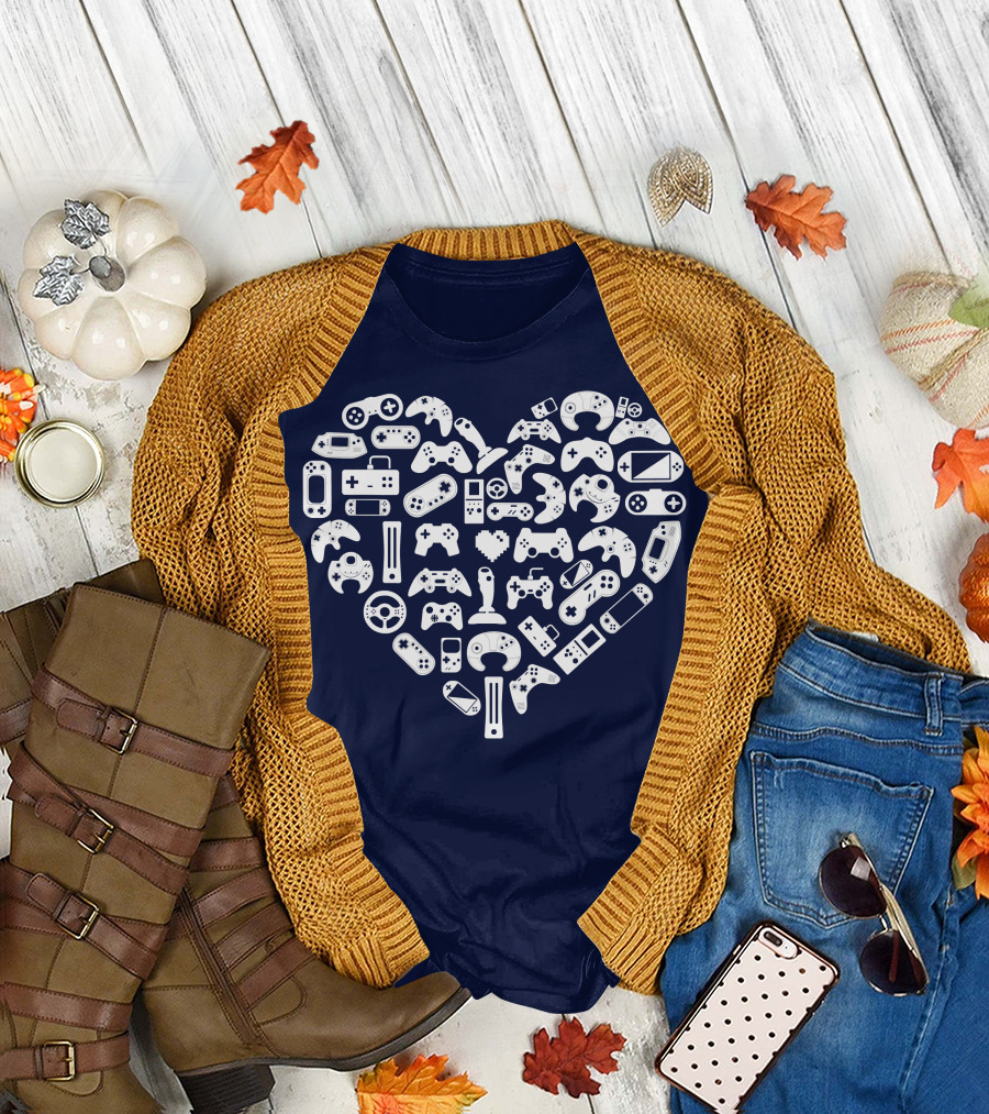 Boys Gamer Controllers Heart Valentine's Day T-Shirt