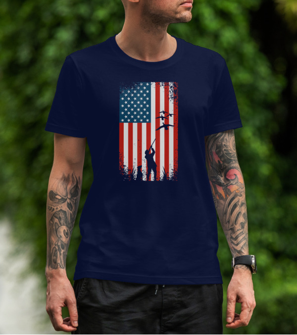 American Flag Hunter With Ducks T-Shirt