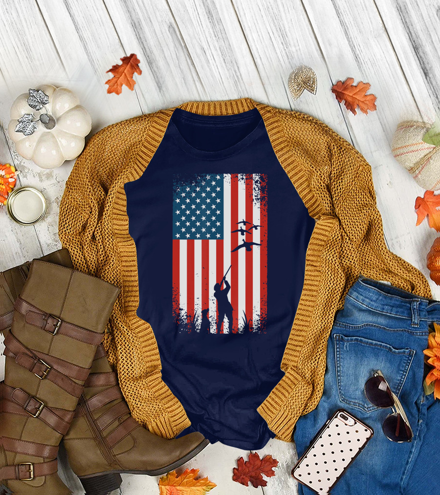 American Flag Hunter with Ducks T-Shirt