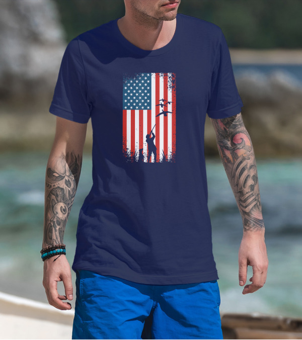 American Flag Hunter With Ducks T-Shirt