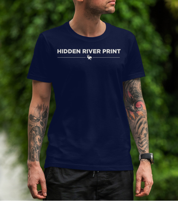 HIDDEN RIVER PRINT Deer Image Navy Background T-Shirt
