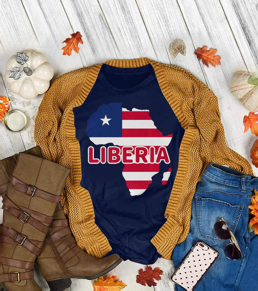 Liberia Map with Liberian Flag on Africa Background T-Shirt