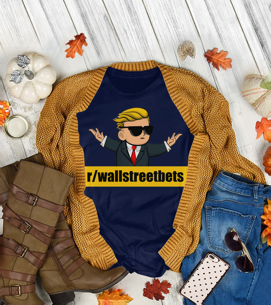 r/wallstreetbets Stonks Icon with Blonde Hair and Sunglasses T-Shirt