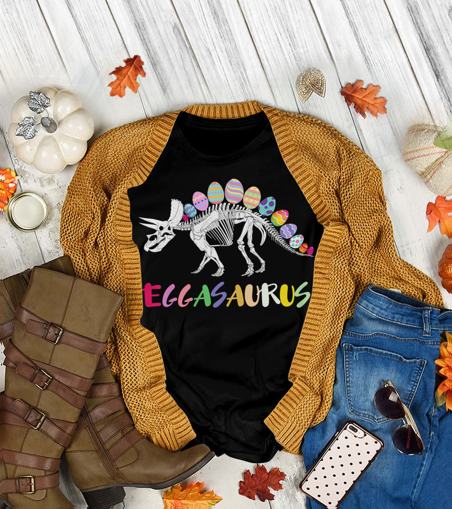 Eggasaurus Dinosaur Easter Day Multicolored Eggs T-Shirt