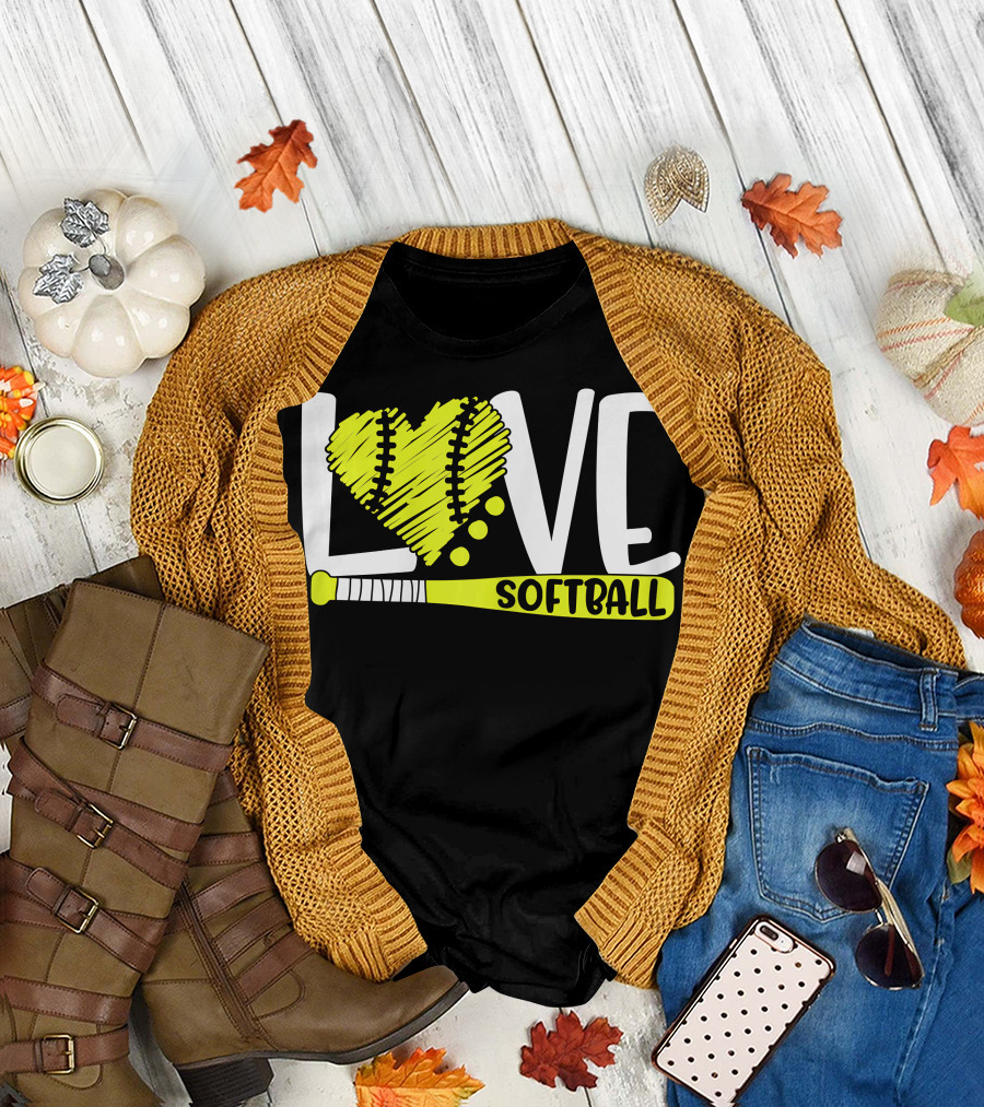 LOVE Softball Heart Bat T-Shirt