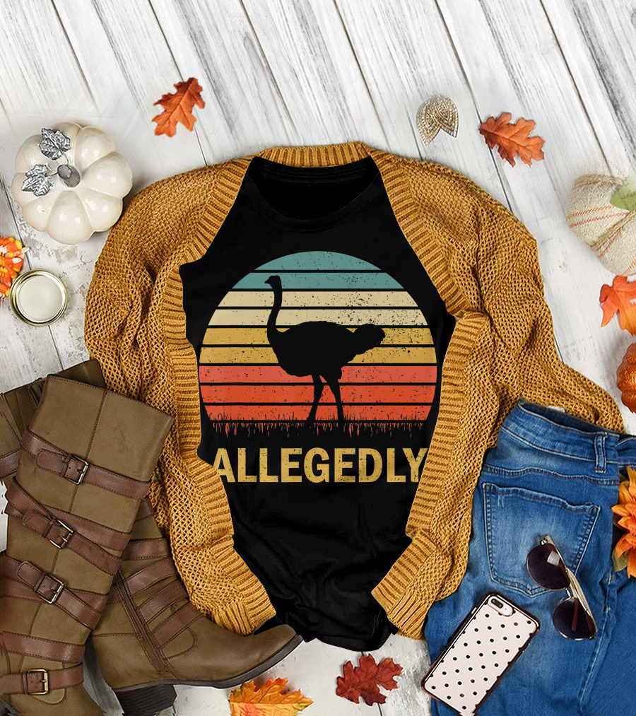 Vintage Allegedly Ostrich Silhouette Sunset Stripes T-Shirt