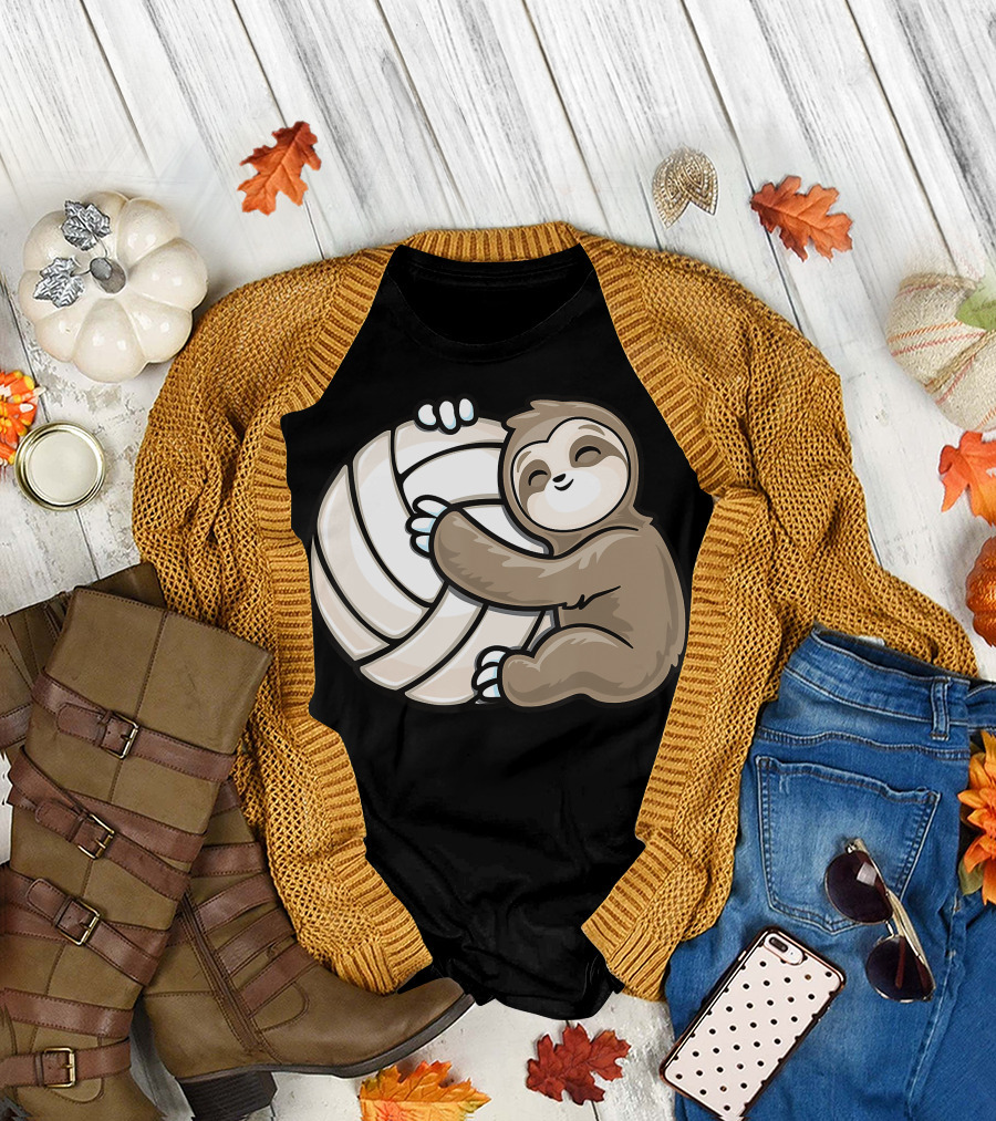 Sloth Hugging Volleyball at the Beach T-Shirt