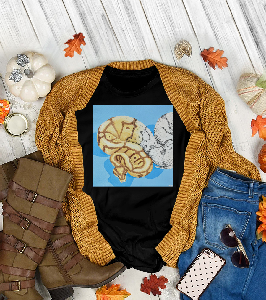 Mr. Snakey Coiled on Blue with Snake Egg T-Shirt