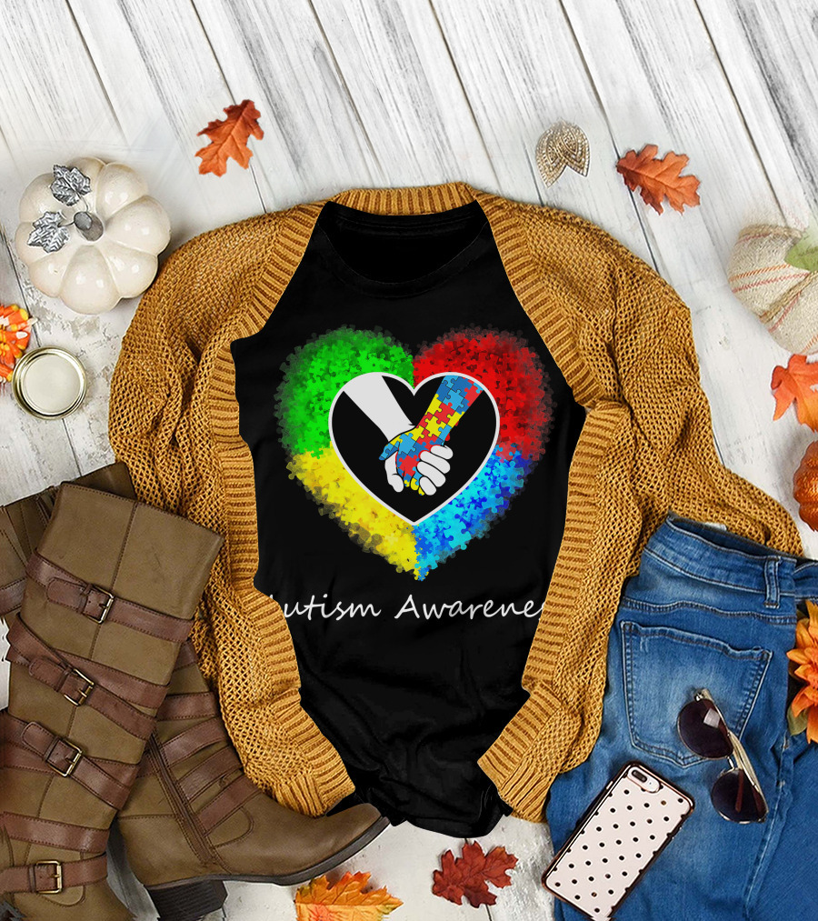Autism Awareness Puzzle Heart Hands Collaboration T-Shirt
