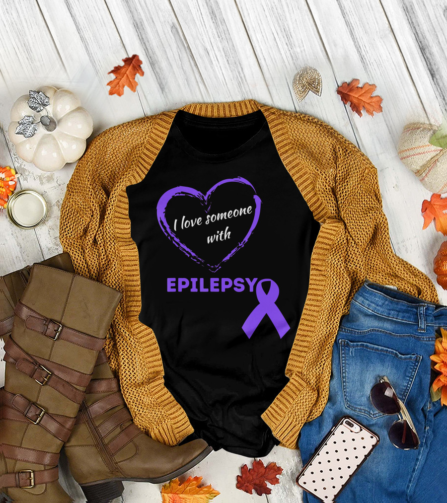 I Love Someone With Epilepsy Awareness Purple Ribbon Heart T-Shirt
