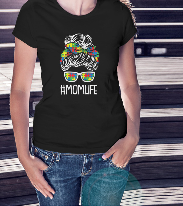 MomLife Autism Awareness Puzzle Scarf And Sunglasses T-Shirt