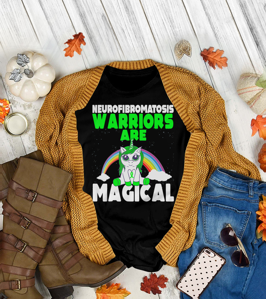 Neurofibromatosis Warriors Are Magical Rainbow Unicorn Green T-Shirt