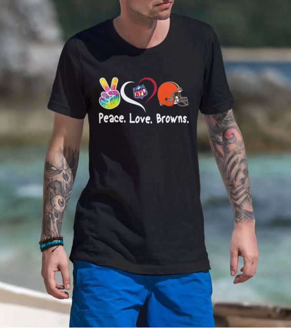 Peace Love NFL Browns Helmet T-Shirt