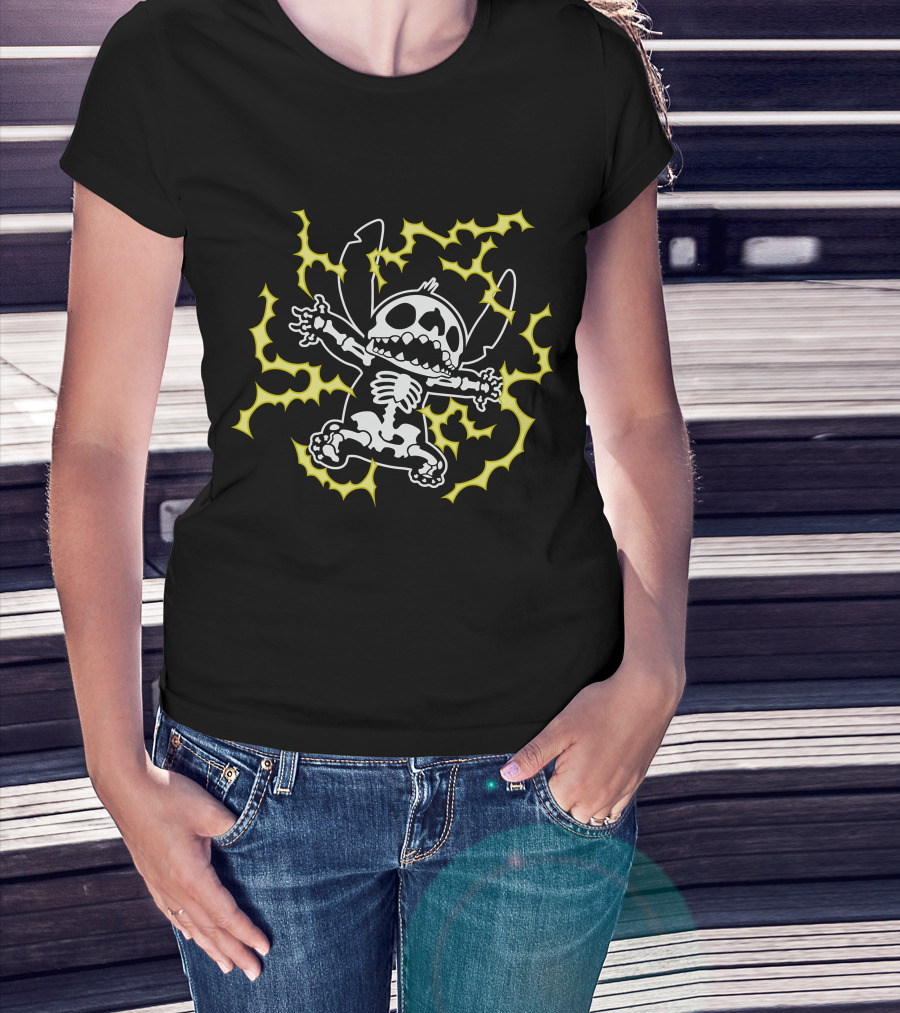 Disney Stitch Skeleton Halloween Electric Glow T-Shirt