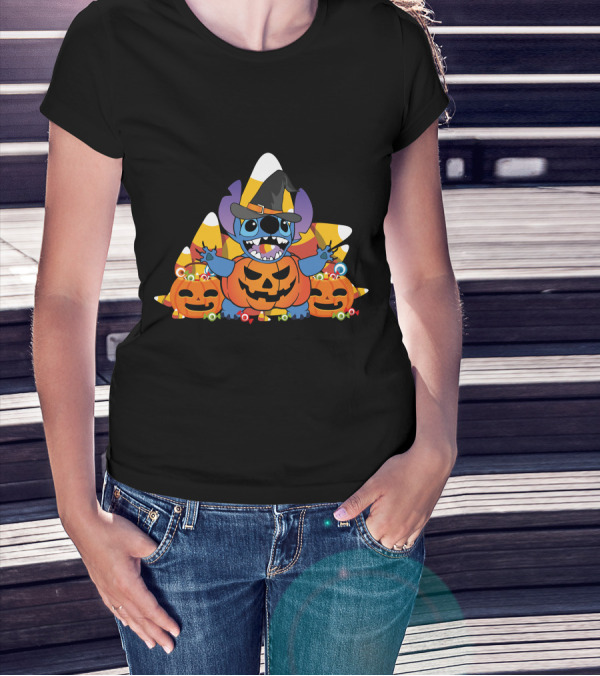 Stitch Halloween Candy Corn Pumpkins T-Shirt