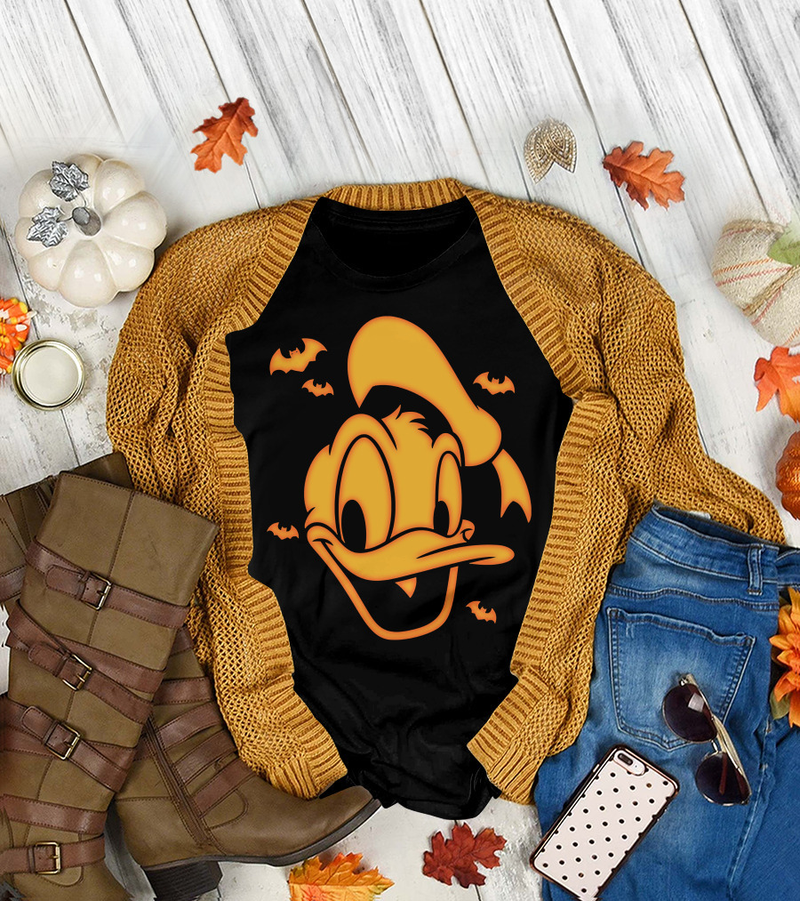 Halloween Donald Duck Carving with Bats T-Shirt