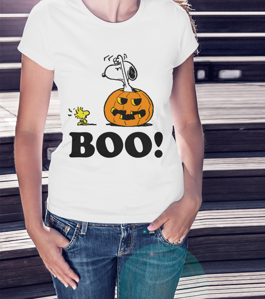 Snoopy Woodstock Halloween Pumpkin BOO T-Shirt