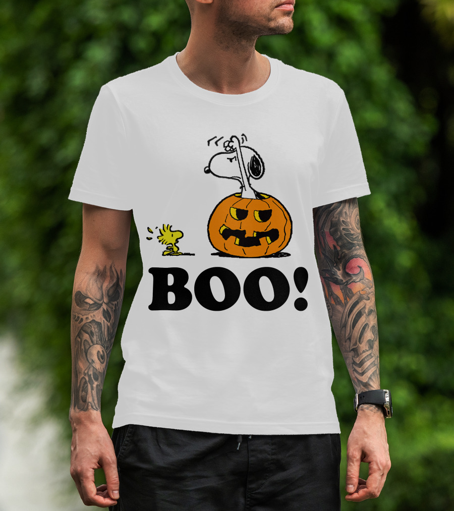 Snoopy Woodstock Halloween Pumpkin BOO T-Shirt