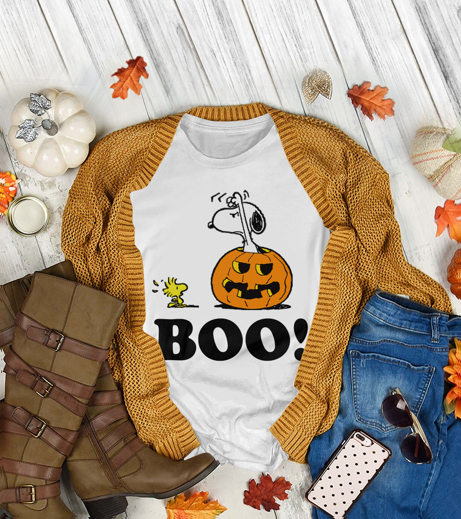 Snoopy Woodstock Halloween Pumpkin BOO T-Shirt