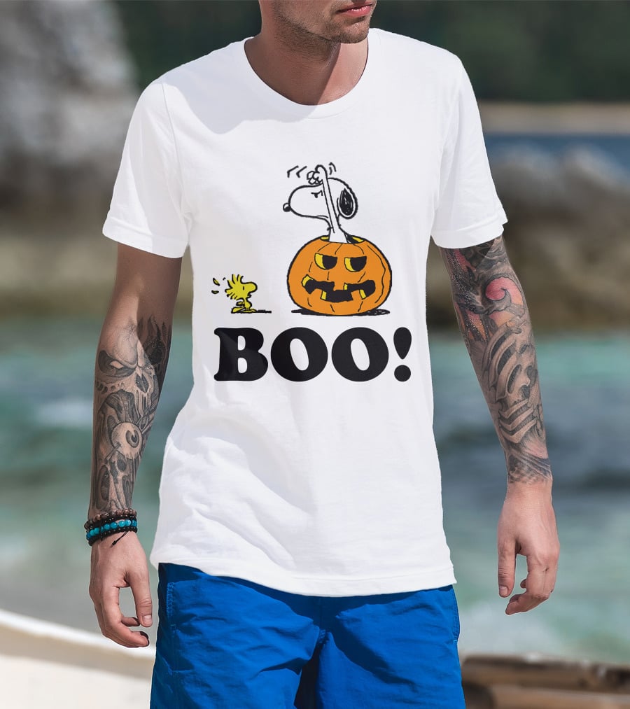 Snoopy Woodstock Halloween Pumpkin BOO T-Shirt