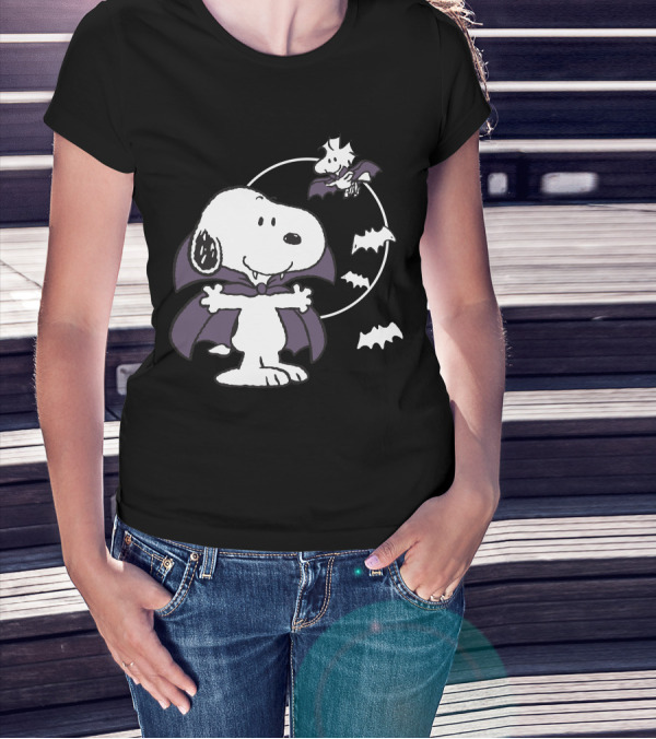 Snoopy Halloween Vampire With Flying Bats T-Shirt