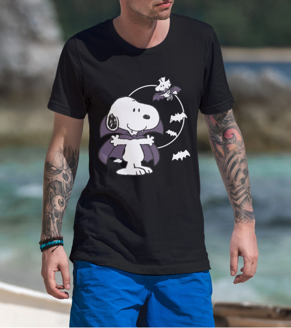 Snoopy Halloween Vampire With Flying Bats T-Shirt